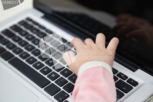 Image of Girl's Hand Typing On Laptop Keyboard