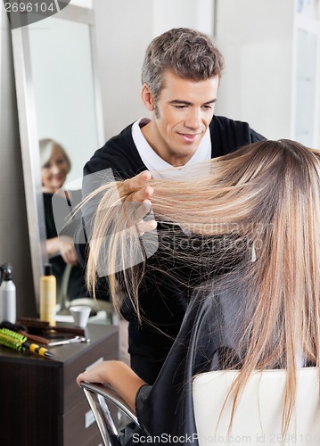 Image of Hairdresser Attending Customer In Hair Salon