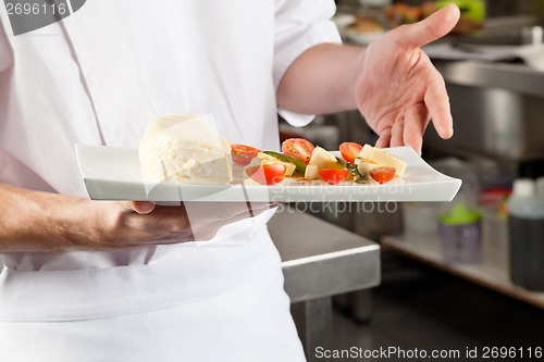Image of Chef Presenting Dish In Kitchen