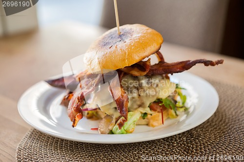 Image of Delicious Bacon Burger On Plate