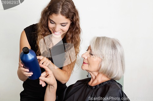 Image of Hairdresser Advising Hair Color To Client