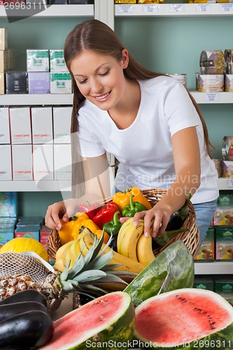 Image of Woman Shopping Fruits And Vegetables In Supermarket