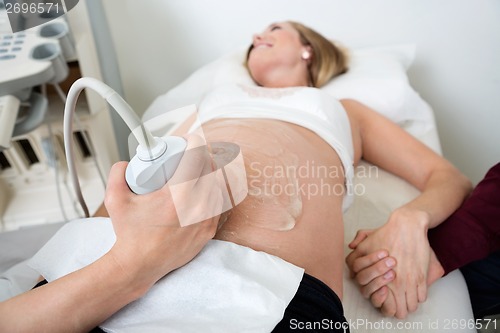 Image of Pregnant Woman Undergoing Ultrasound