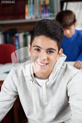 Image of Teenage Schoolboy Sitting In Library