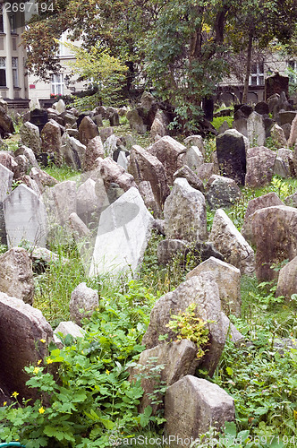 Image of Old Jewish Cemetery in Jewish Quarter Prague Czech Republic cram