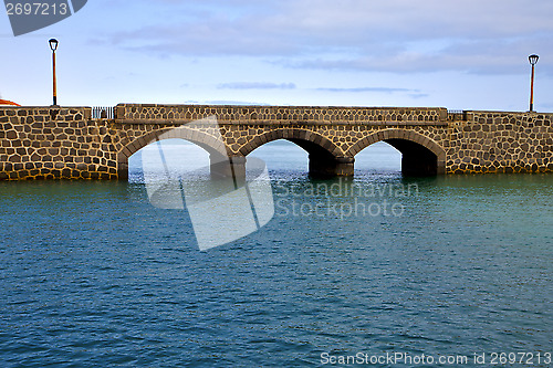 Image of atlantic ocean lanzarote  bridge  street lamp 