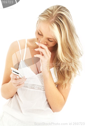 Image of teenage girl with a white phone #2