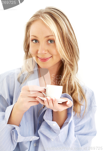 Image of blond with cup of coffee