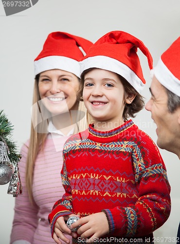 Image of Family In Santa Hats During Christmas