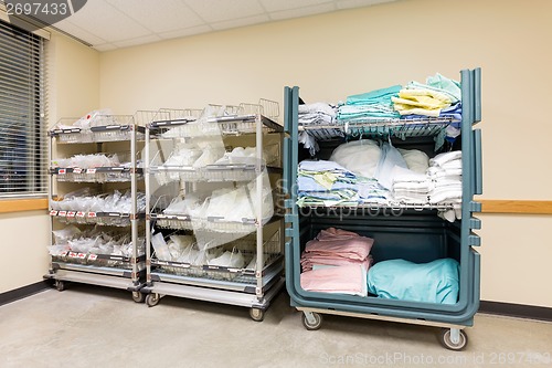 Image of Hospital Supplies Arranged In Trolleys