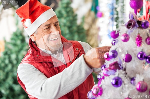 Image of Happy Owner Decorating Christmas Tree At Store