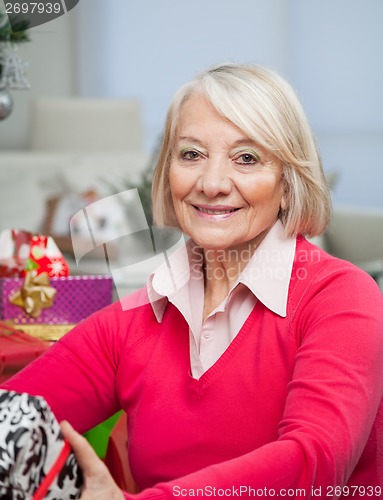 Image of Senior Woman With Christmas Gift