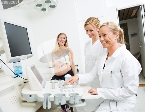 Image of Gynecologists Using Ultrasound Machine At Clinic