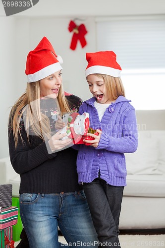 Image of Surprised Mother And Daughter With Christmas Gift