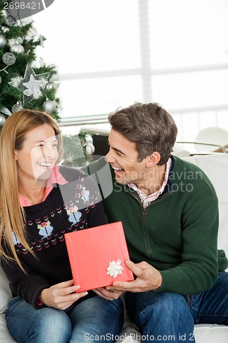Image of Happy Couple With Christmas Gift