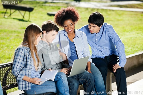 Image of College Students Using Laptop In Campus
