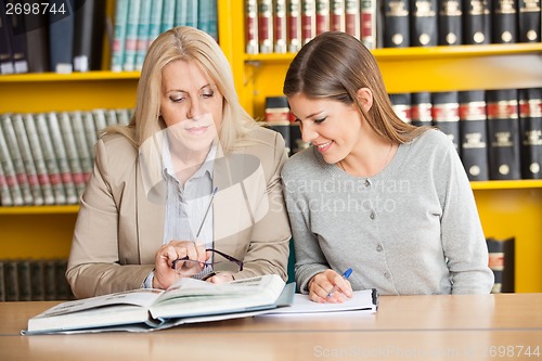 Image of Teacher Explaining Student In College Library