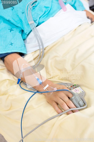 Image of Pulse Oximeter Attached To Patient's Finger