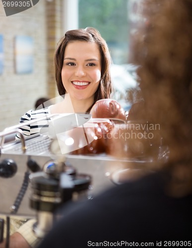 Image of Customer Looking At Waitress In Cafeteria