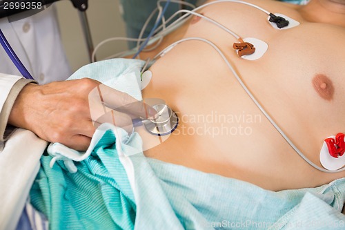 Image of Doctor With Stethoscope Examining Patient