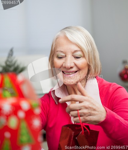 Image of Senior Woman With Christmas Gift