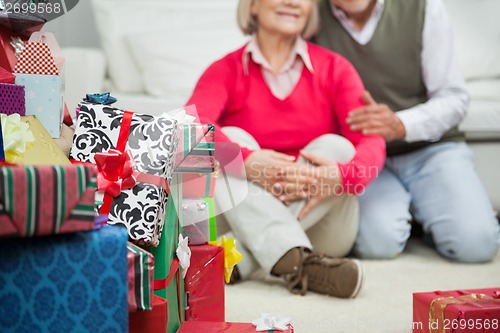 Image of Closeup Of Stacked Christmas Gifts