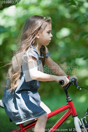 Image of Little girl riding bicycle