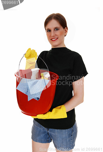 Image of Woman with cleaning staff.