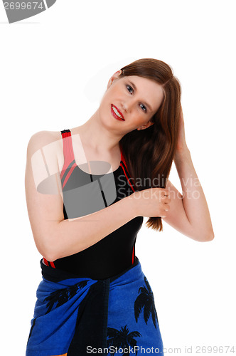 Image of Woman in black bathing suit.