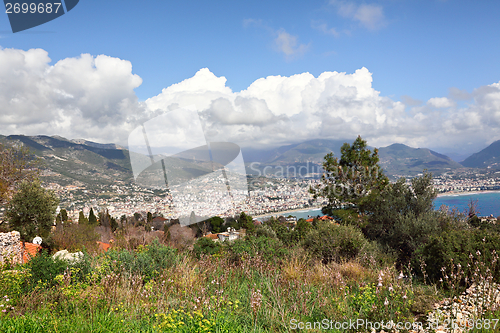 Image of View of the beach and the town of Alanya.