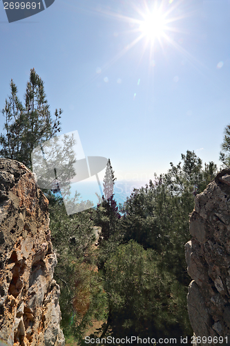 Image of View of the cliffs and the sea on a sunny day.