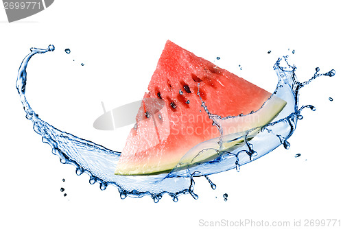 Image of watermelon and water splash isolated on white