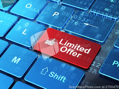 Image of Business concept: Thumb Up and Limited Offer on computer keyboard background