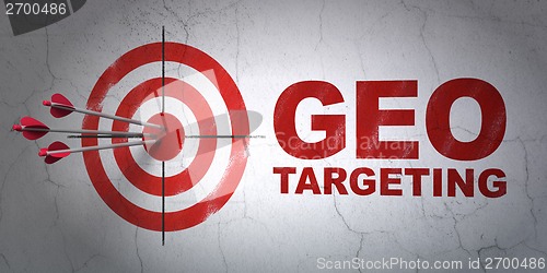 Image of Business concept: target and Geo Targeting on wall background