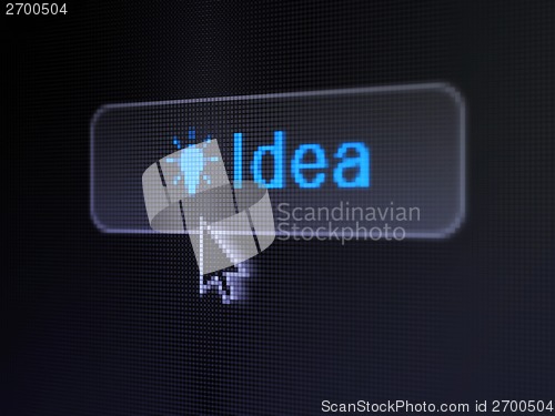 Image of Marketing concept: Idea and Light Bulb on digital button background