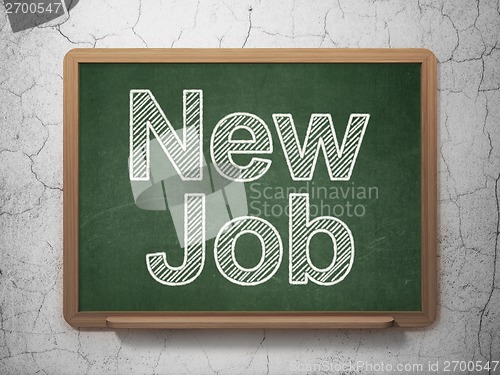 Image of Finance concept: New Job on chalkboard background
