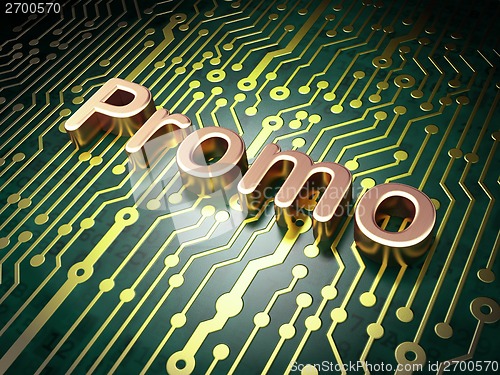 Image of Advertising concept: Promo on circuit board background