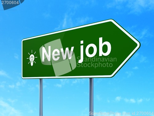 Image of Business concept: New Job and Light Bulb on road sign background