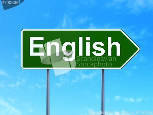Image of Education concept: English on road sign background