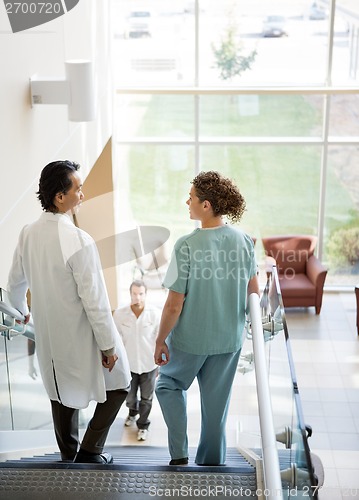 Image of Medical Team And Patient Walking On Stairs