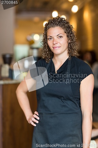 Image of Waitress Standing With Hand On Hip In Cafe