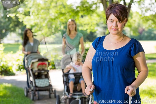 Image of Mother With Baby Stroller At Park