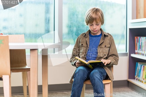 Image of Boy Reading Book In Library