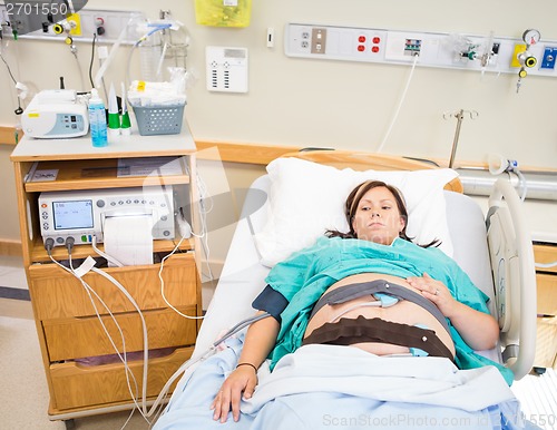 Image of Pregnant Woman being Monitored by CTG machine