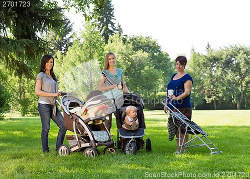Image of Mothers With Baby Carriages In Park