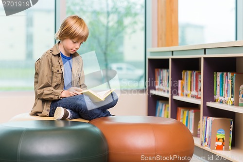 Image of Boy Reading Book In Library