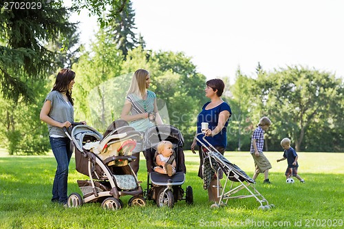 Image of Happy Mothers With Baby Strollers