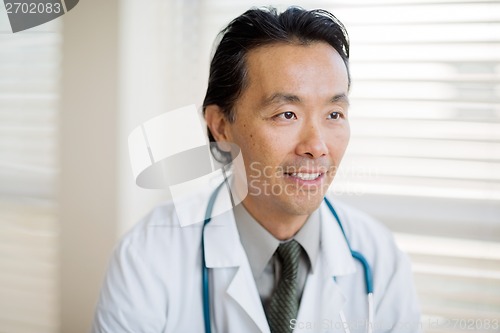 Image of Thoughtful Doctor Smiling In Clinic