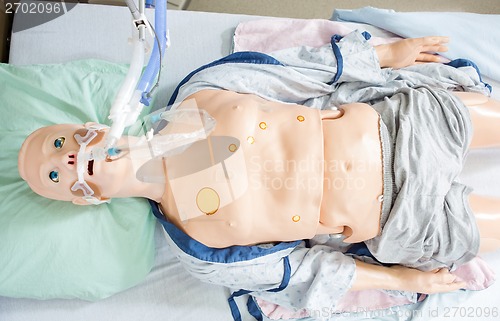 Image of Dummy With Endotracheal Tube On Hospital Bed