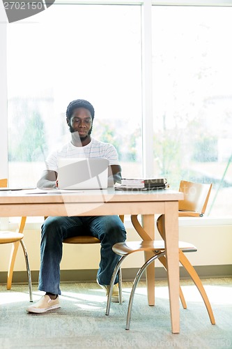 Image of Student Using Laptop In Library